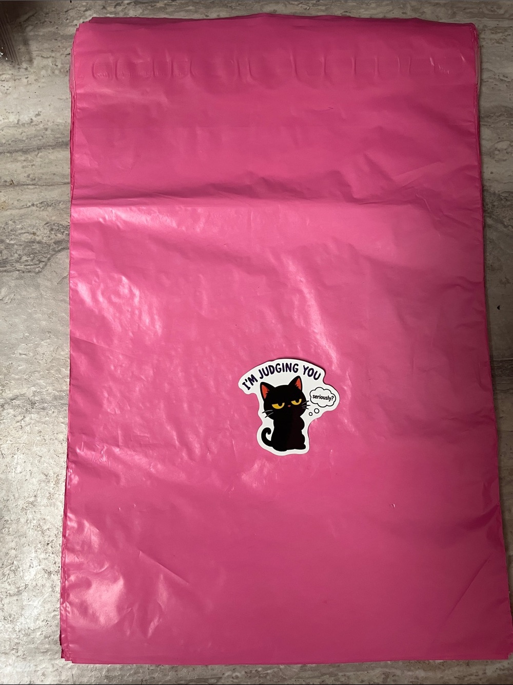 Pink poly mailers with Cute Black Cat Stickers attached - (10)